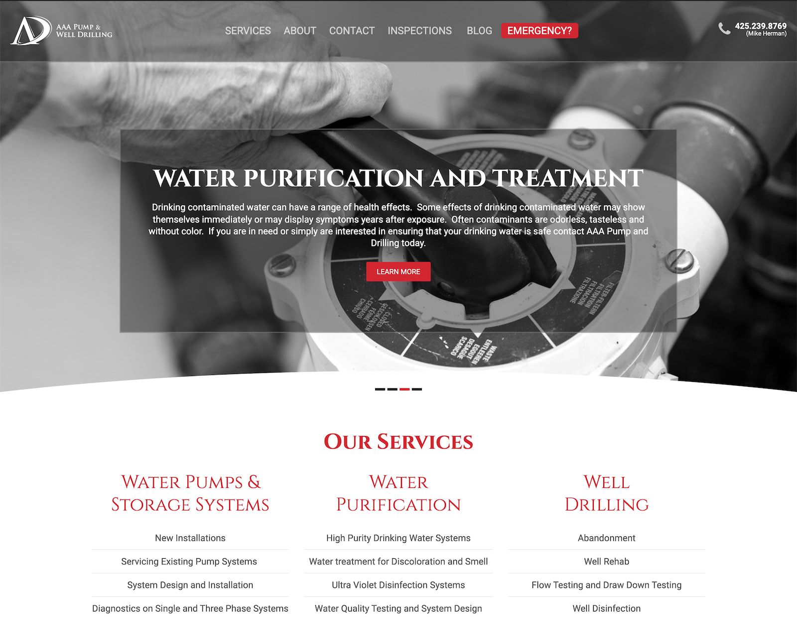 AAA Pump and Well Drilling Website Design by Efinitytech Seattle